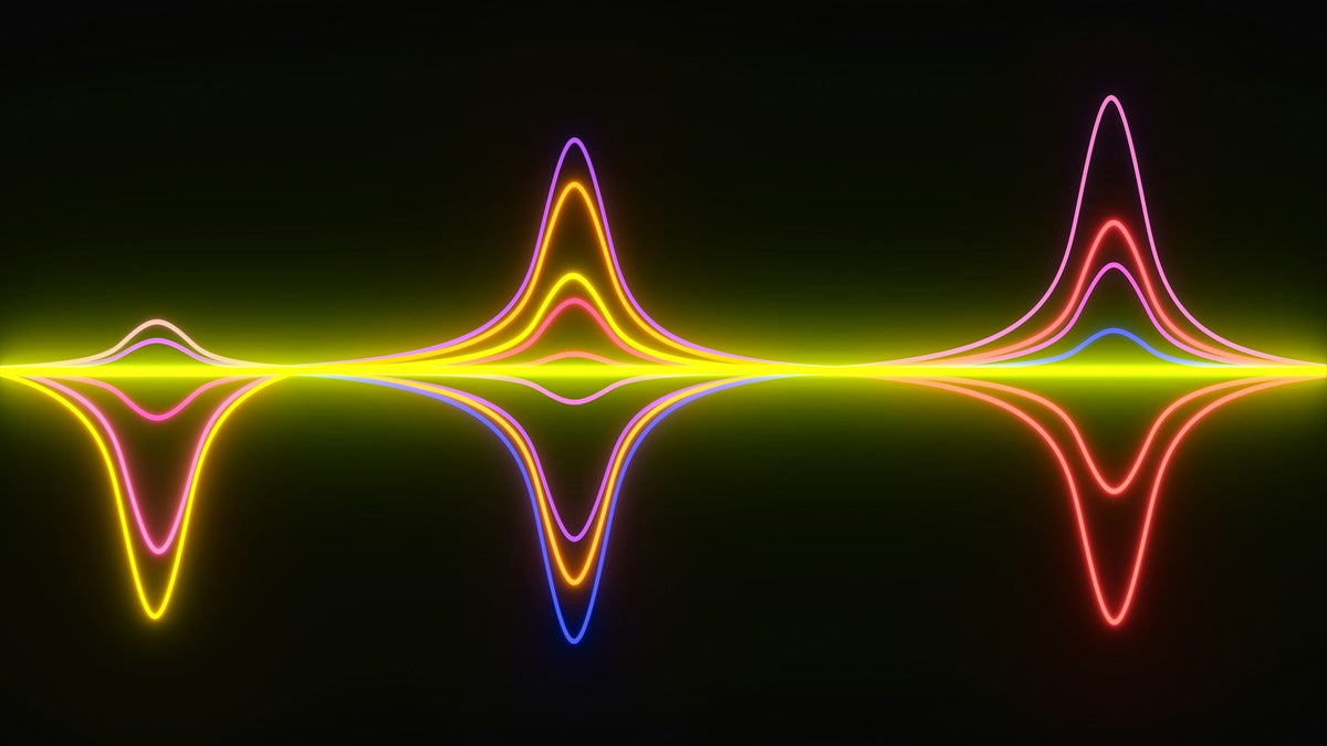 imagine artistică abstractă cu linii dinamice în portocaliu, galben și albastru – simbol al vibrației