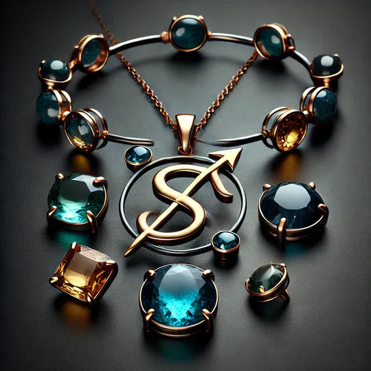 bijuteri din cristale semipretioase si un pandantiv cu semnul zodie sagetator